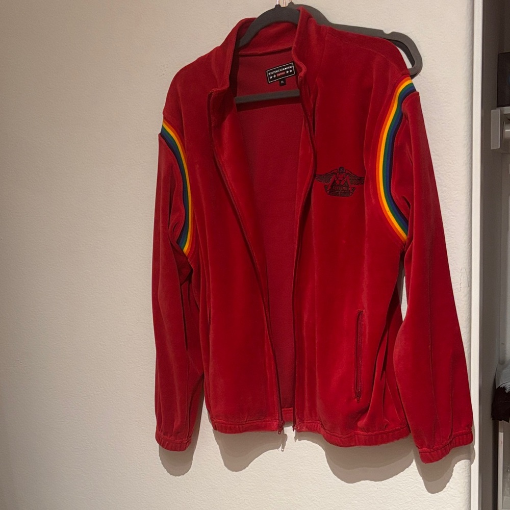 Supreme x hysteric glamour collab Red Track Jacket with Rainbow Stripes